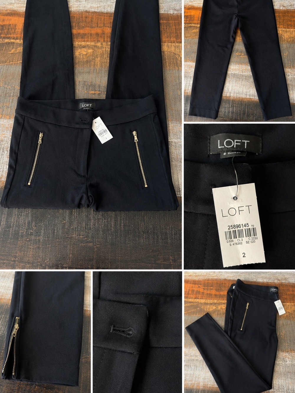 LOFT Black Slim Cropped Pants with Gold Zipper Accents